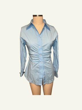 7 for all mankind Classic Light Blue Ruched Button-Up Shirt - Women's Top